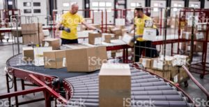 Boxes on conveyer system